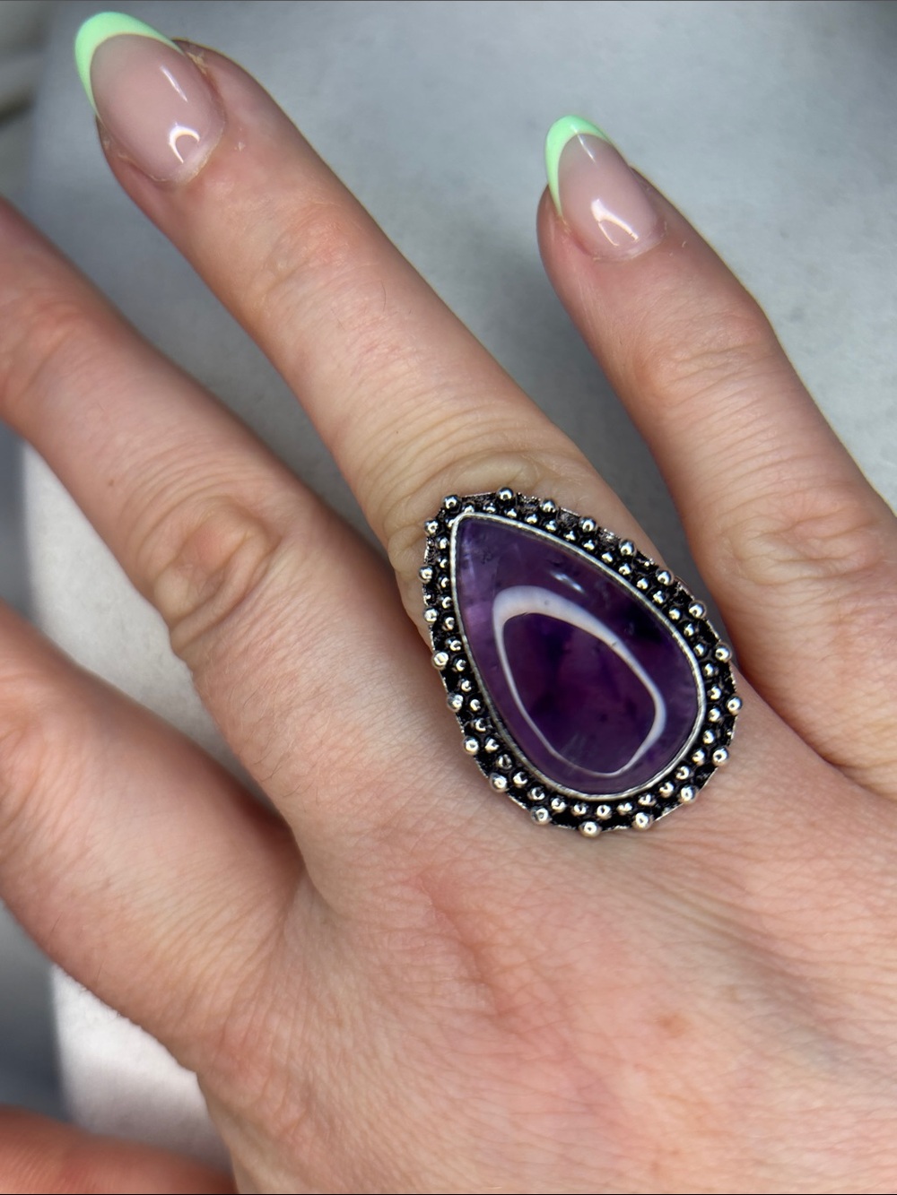 Silver amethyst Teardrop Purple Stone Ring - Women Jewelry
